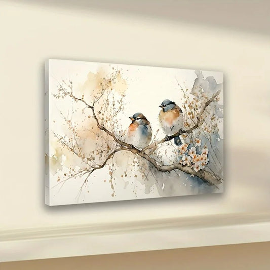 Framed colorful abstract birds and blooming tree - DailyBasicNeeds.com