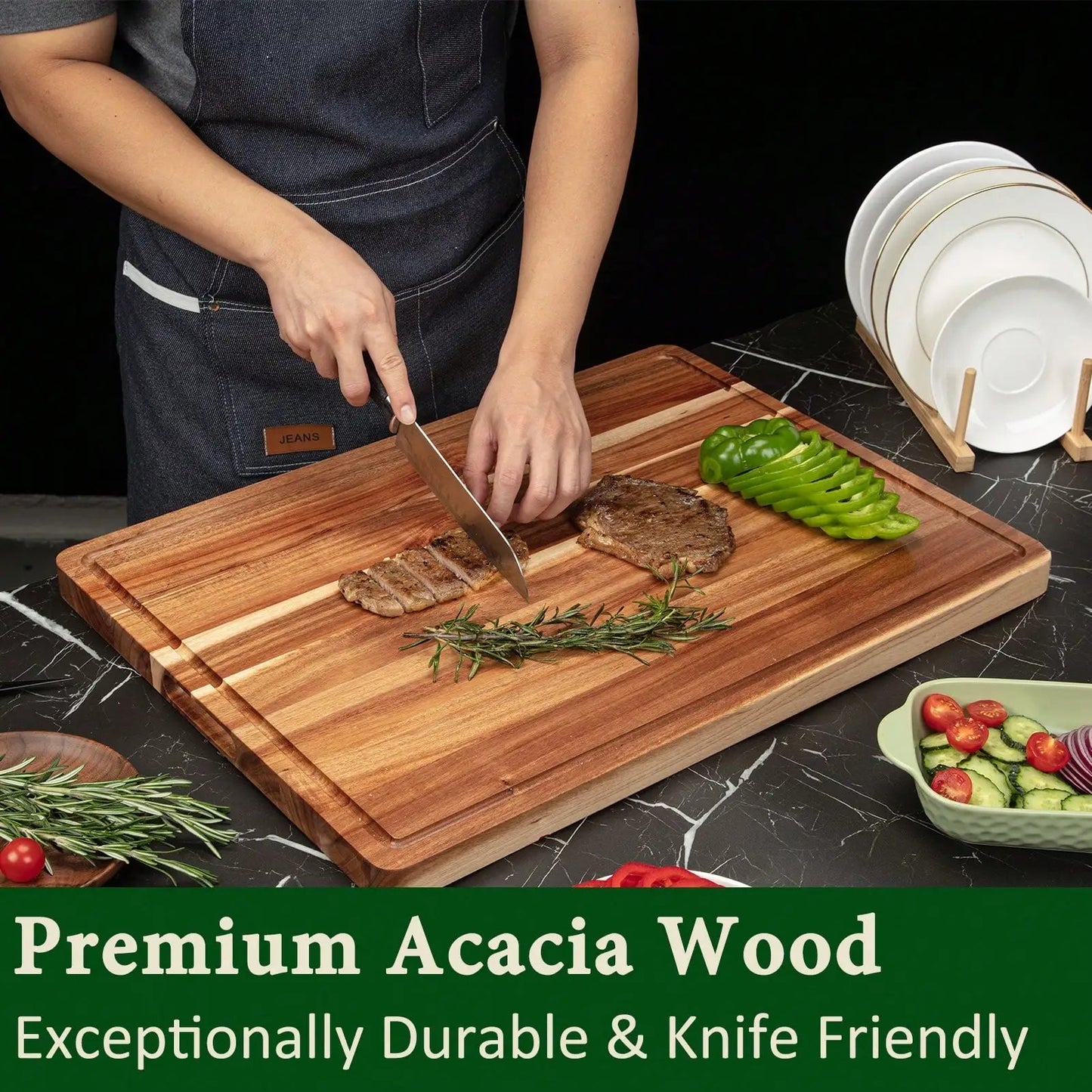 Large Acacia Wood Cutting Board - DailyBasicNeeds.com