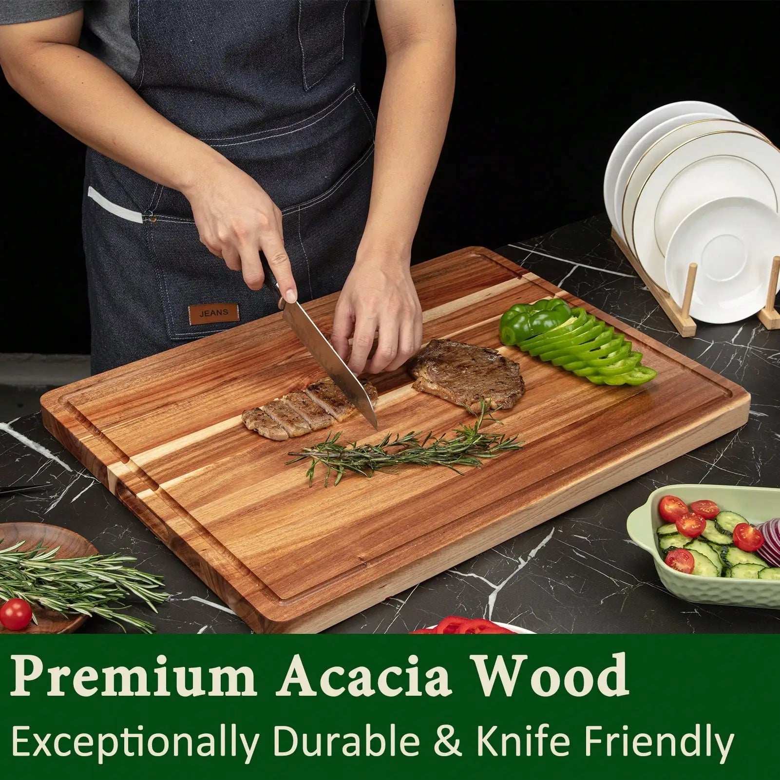 Large Acacia Wood Cutting Board - DailyBasicNeeds.com