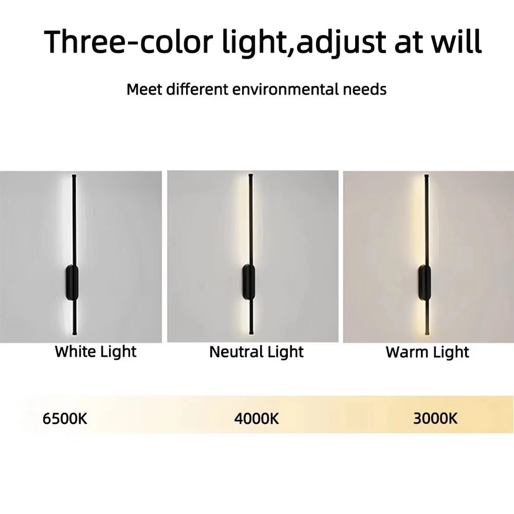 Modern LED Strip Wall Sconce – 3 Color Dimmable Minimalist Wall Light for Bedroom, Hallway & Living Room - DailyBasicNeeds.com