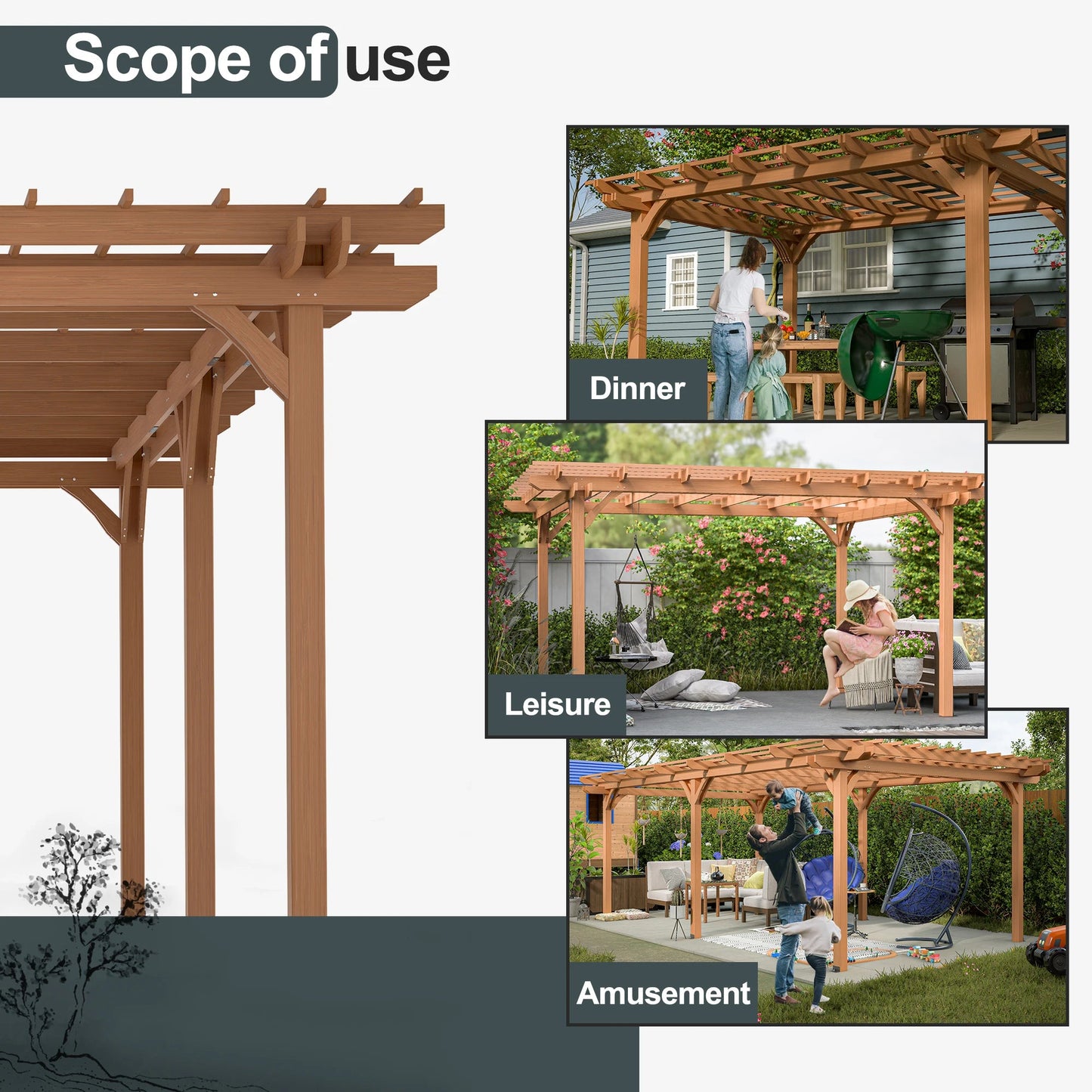 Outdoor Gazebo Wooden Grape Pergola - DailyBasicNeeds.com