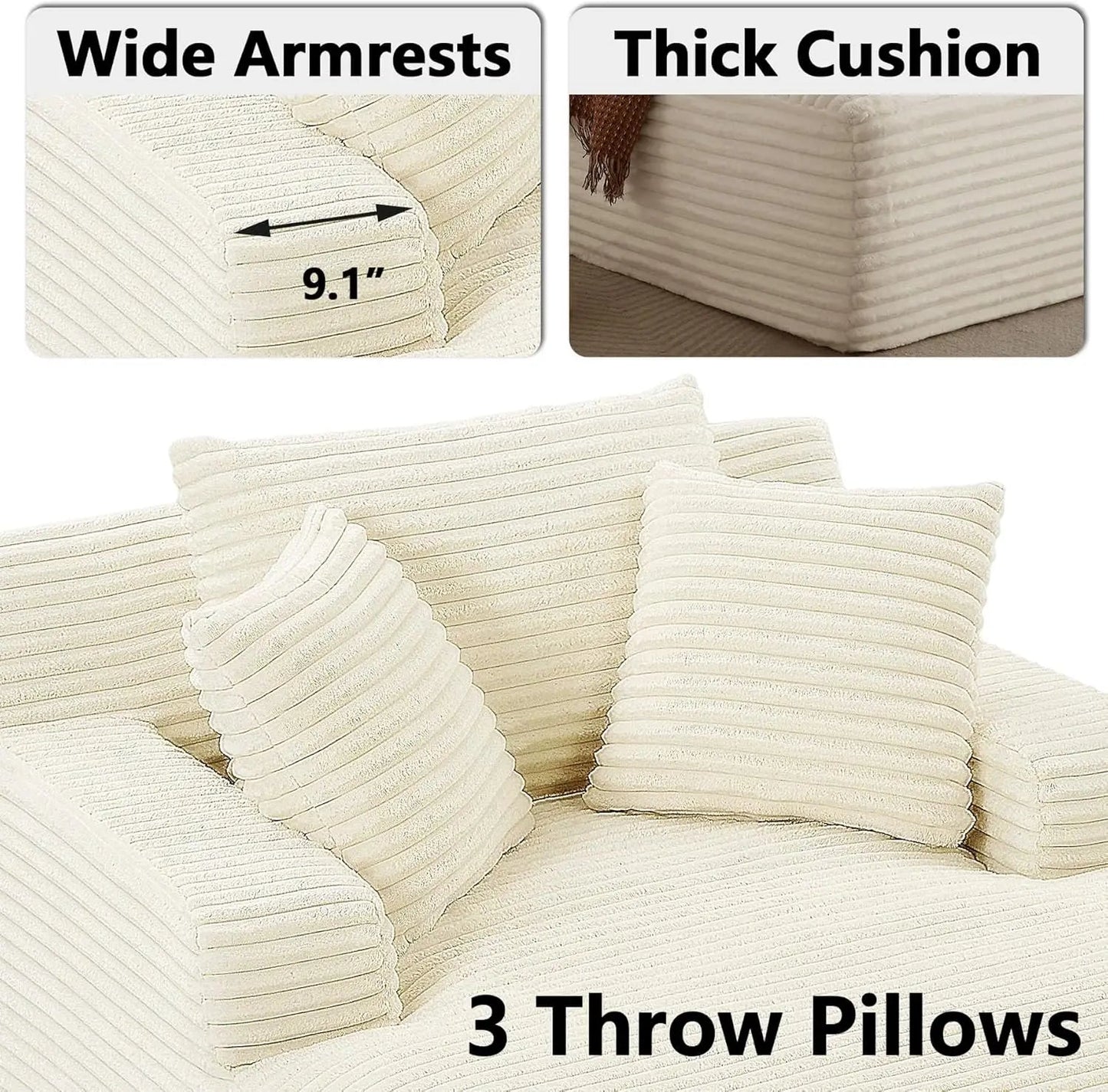 Oversized Chaise Lounge Chair with 3 Comfy Pillows - DailyBasicNeeds.com