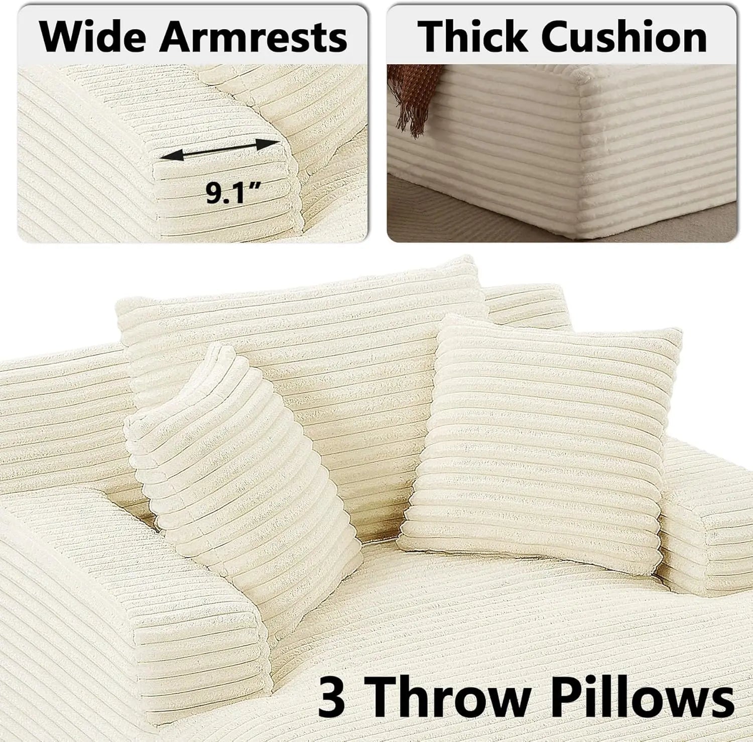 Oversized Chaise Lounge Chair with 3 Comfy Pillows - DailyBasicNeeds.com