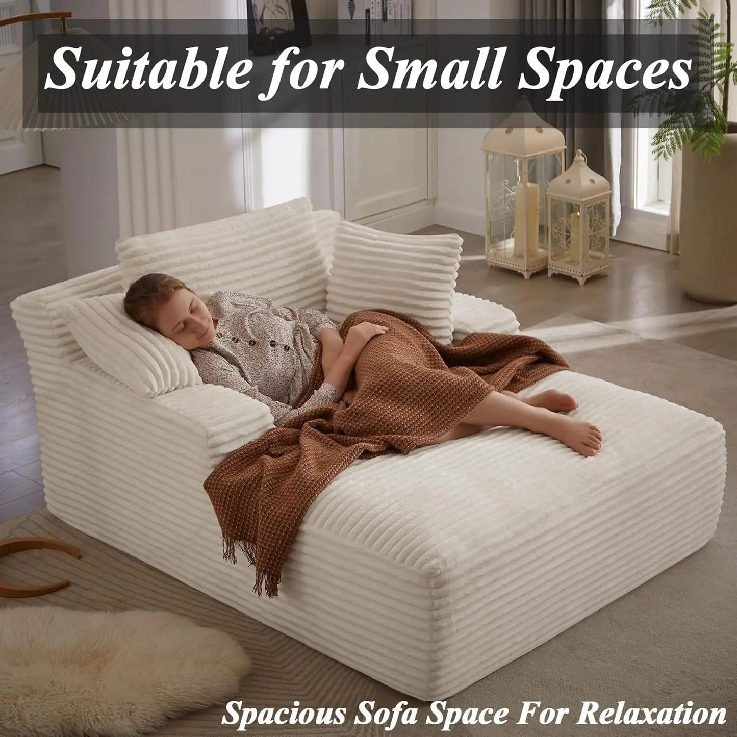 Oversized Chaise Lounge Chair with 3 Comfy Pillows - DailyBasicNeeds.com