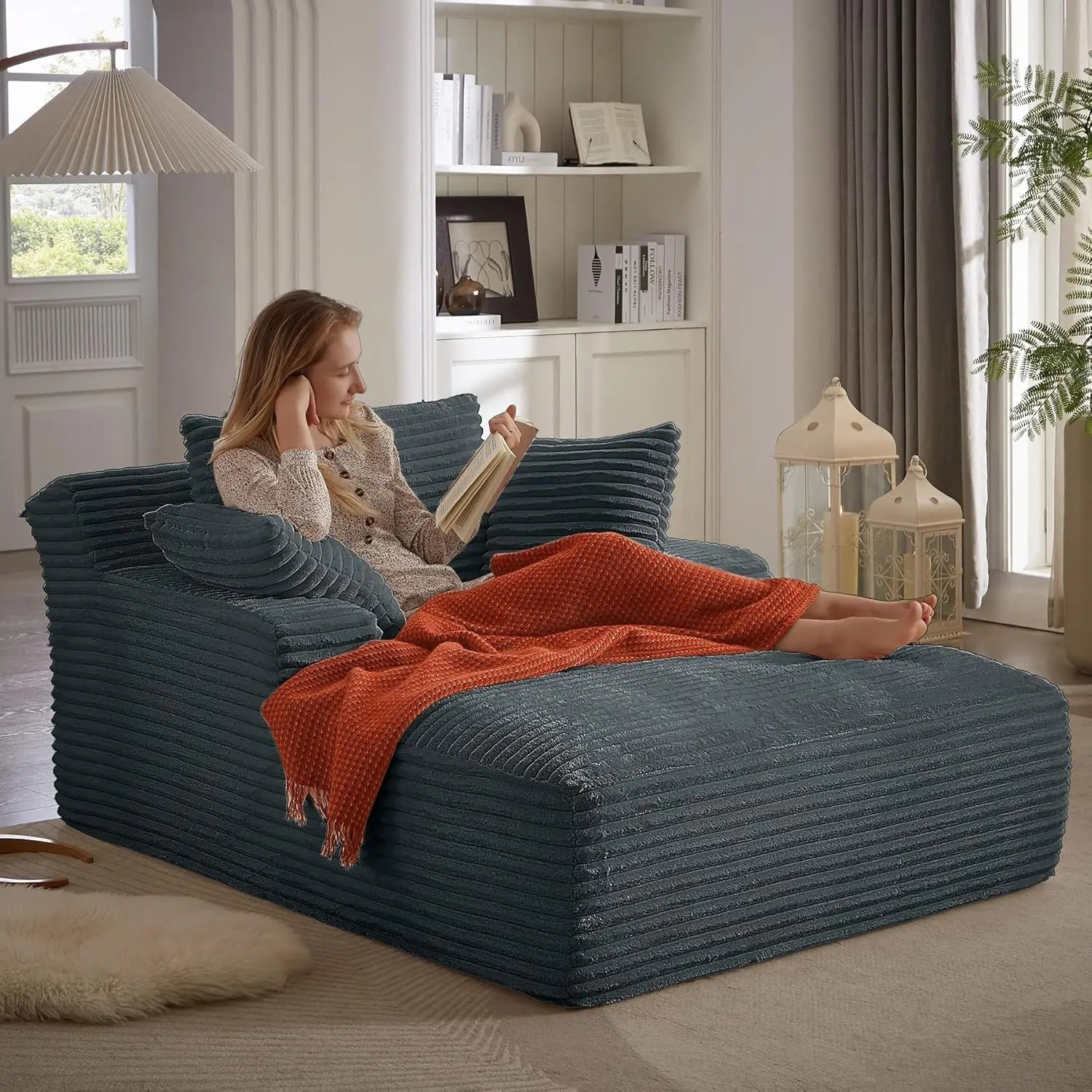Oversized Chaise Lounge Chair with 3 Comfy Pillows - DailyBasicNeeds.com