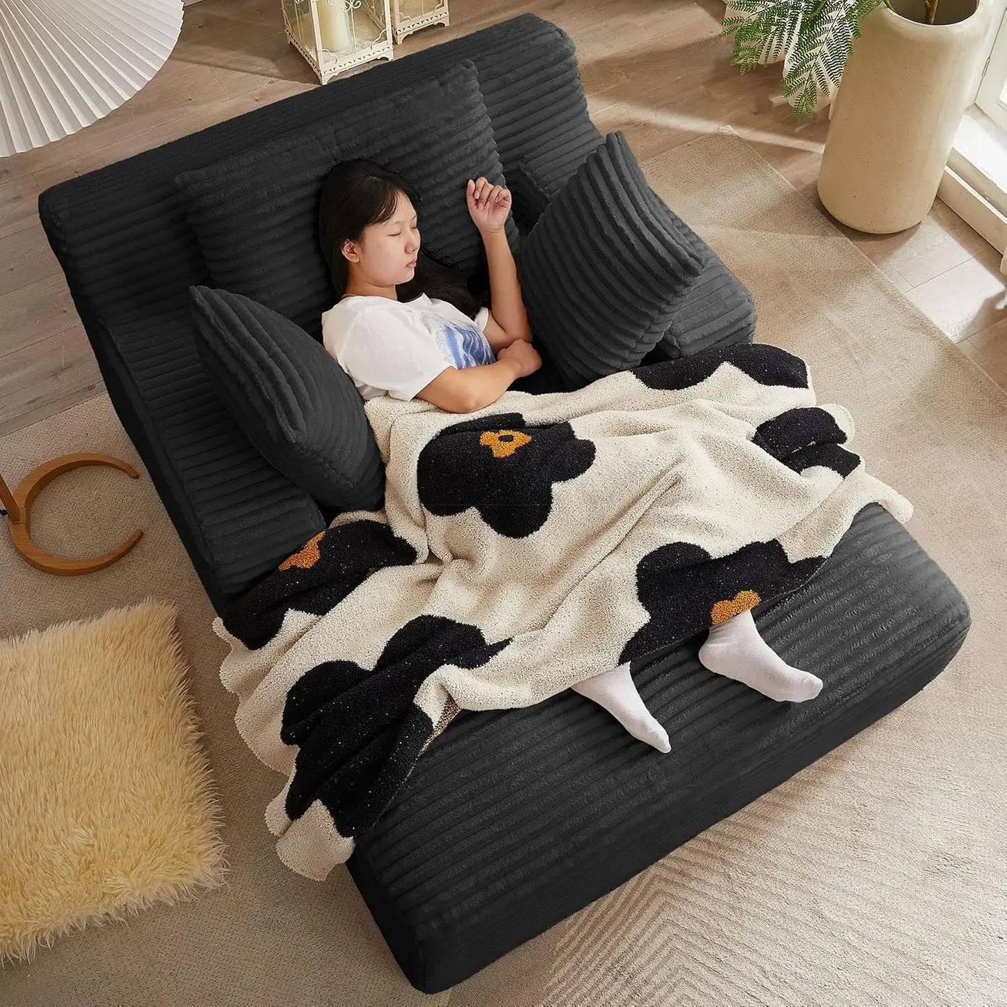 Oversized Chaise Lounge Chair with 3 Comfy Pillows - DailyBasicNeeds.com