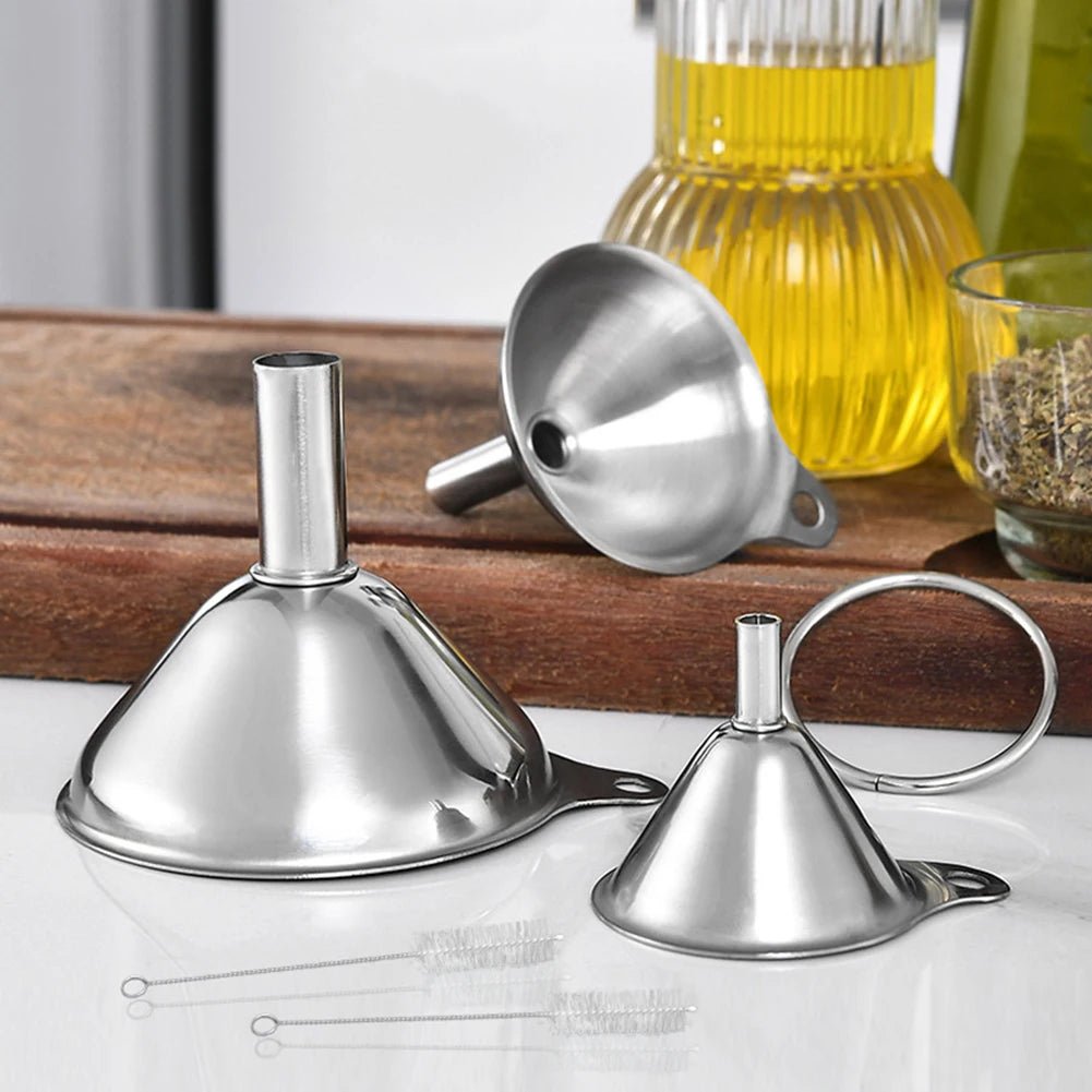 Piece Stainless Steel Funnels Set with Handle – Easy Pour Kitchen Funnels for Mess - Free Food Prep - DailyBasicNeeds.com