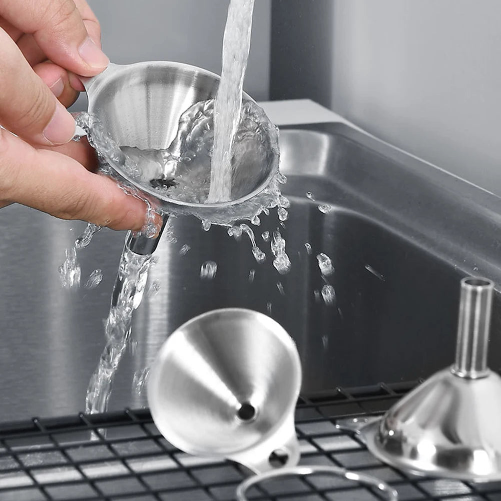 Piece Stainless Steel Funnels Set with Handle – Easy Pour Kitchen Funnels for Mess - Free Food Prep - DailyBasicNeeds.com