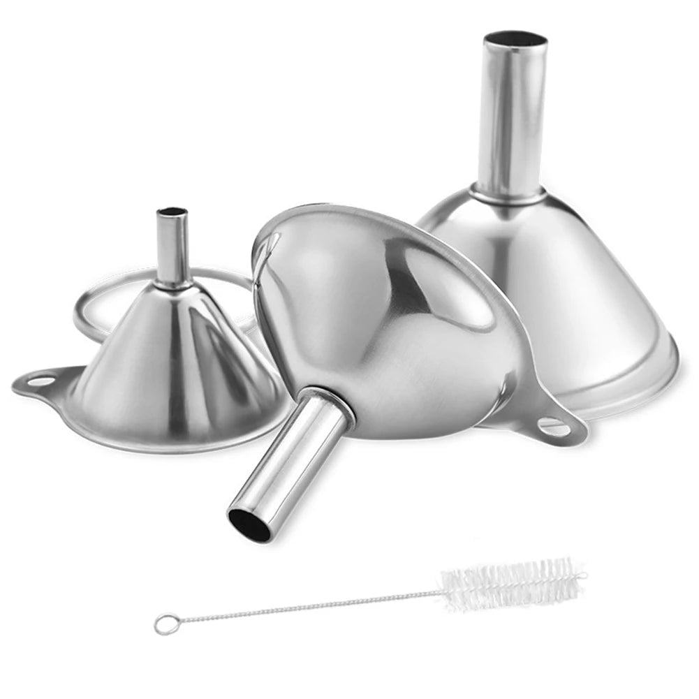 Piece Stainless Steel Funnels Set with Handle – Easy Pour Kitchen Funnels for Mess - Free Food Prep - DailyBasicNeeds.com
