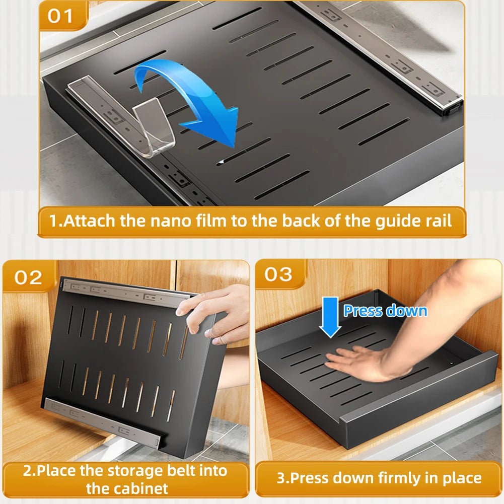 Pull - Out Cabinet Organizer Drawer (Carbon Steel) - DailyBasicNeeds.com