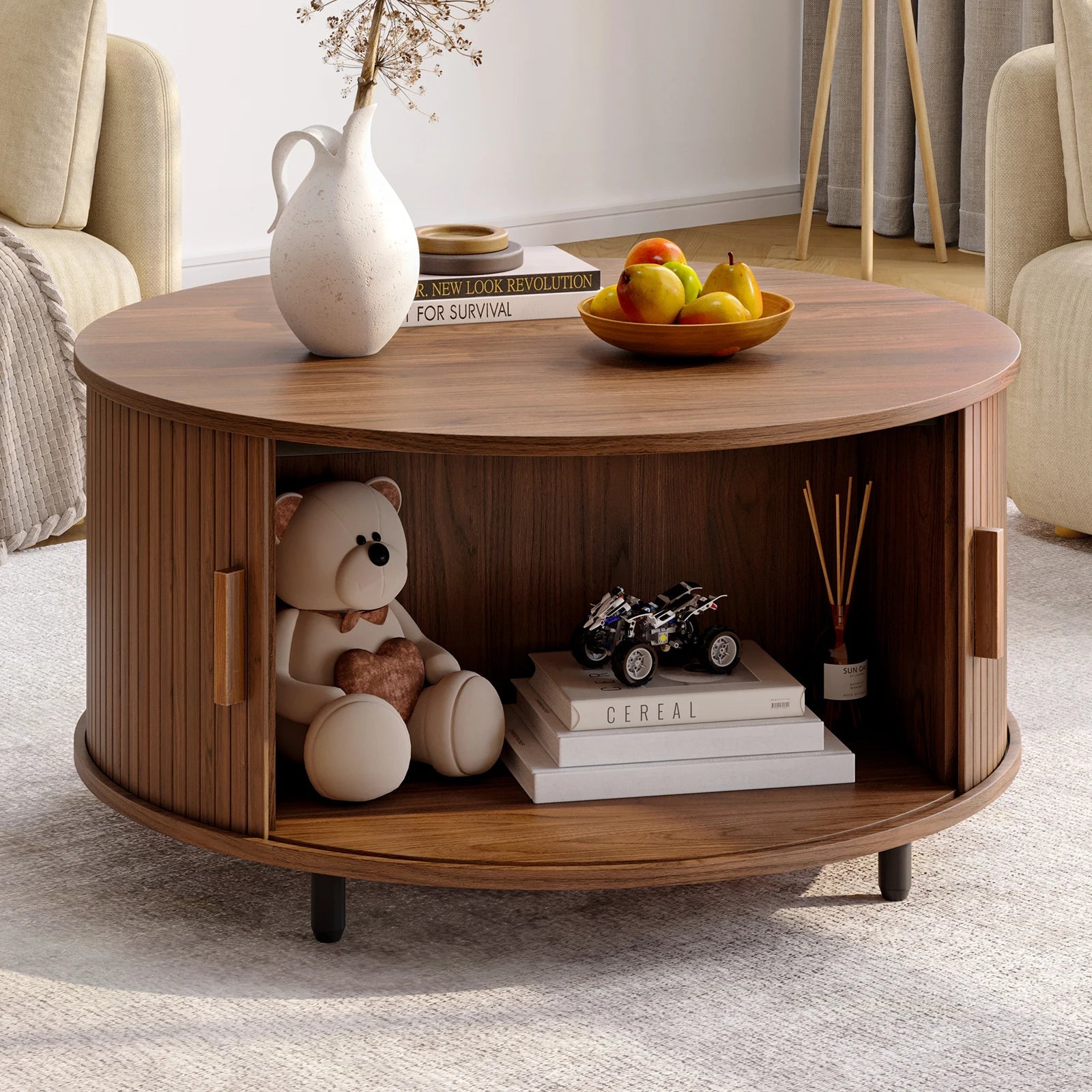 Round Coffee Table with Storage - DailyBasicNeeds.com