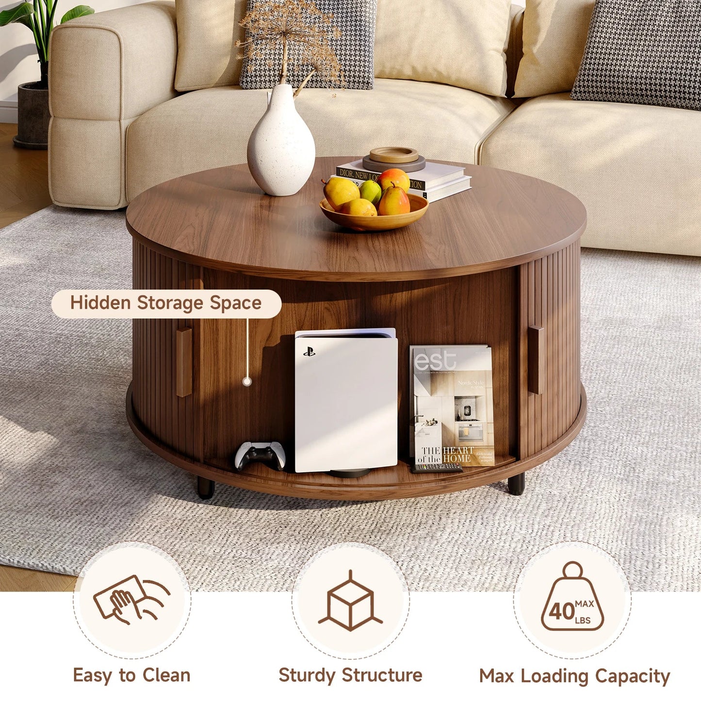 Round Coffee Table with Storage - DailyBasicNeeds.com