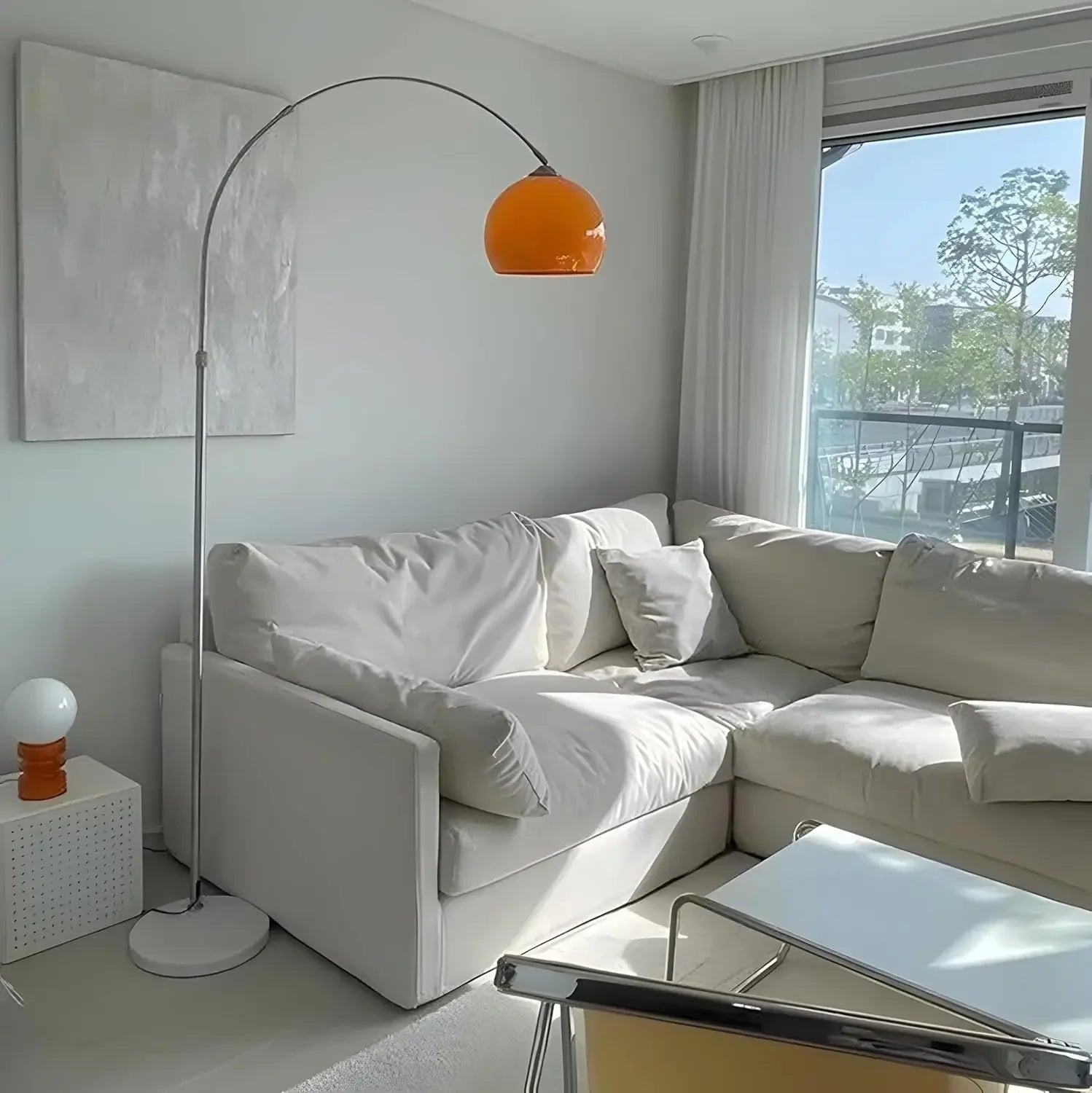 Simple Floor Lamp with Orange Acrylic Shade - DailyBasicNeeds.com