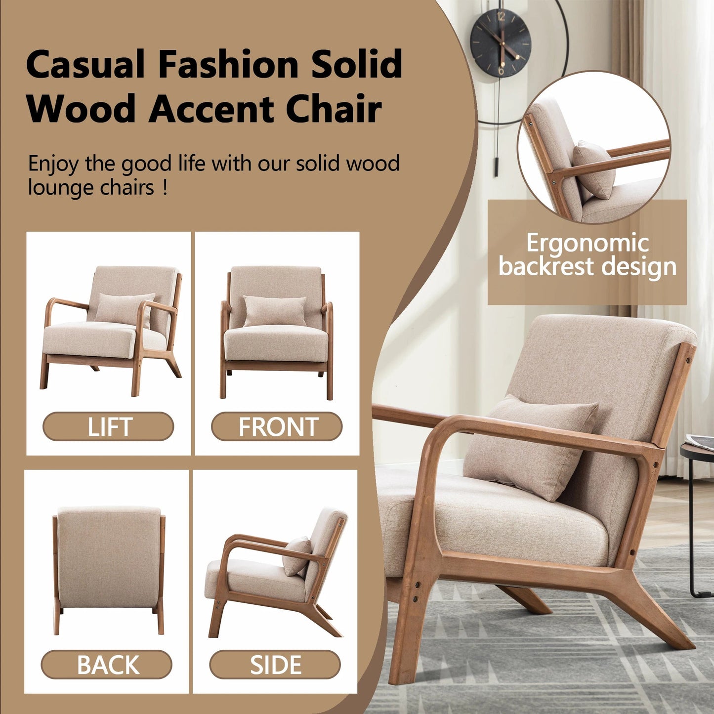 Solid Wood Living Room Chair - DailyBasicNeeds.com
