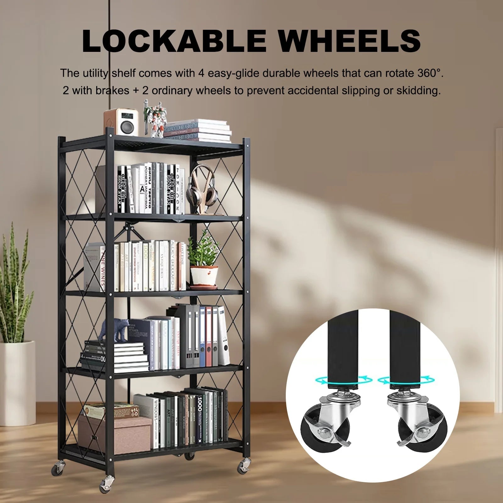 Storage Shelving 5 - Tier With Wheels - DailyBasicNeeds.com