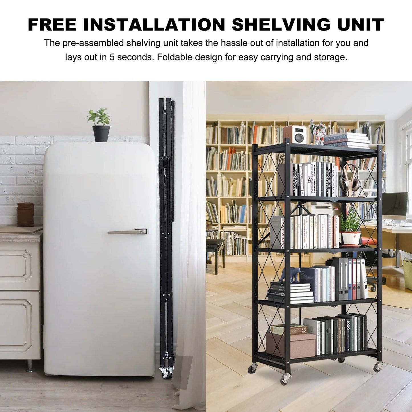 Storage Shelving 5 - Tier With Wheels - DailyBasicNeeds.com