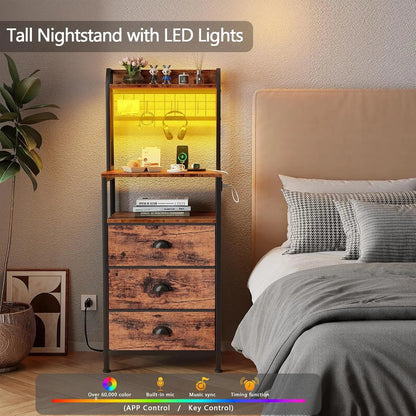 Tall Nightstand with Charging Station - DailyBasicNeeds.com