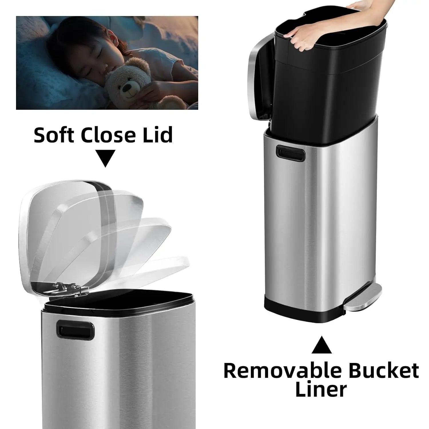 Trash Can with Removable Inner Bucket - DailyBasicNeeds.com