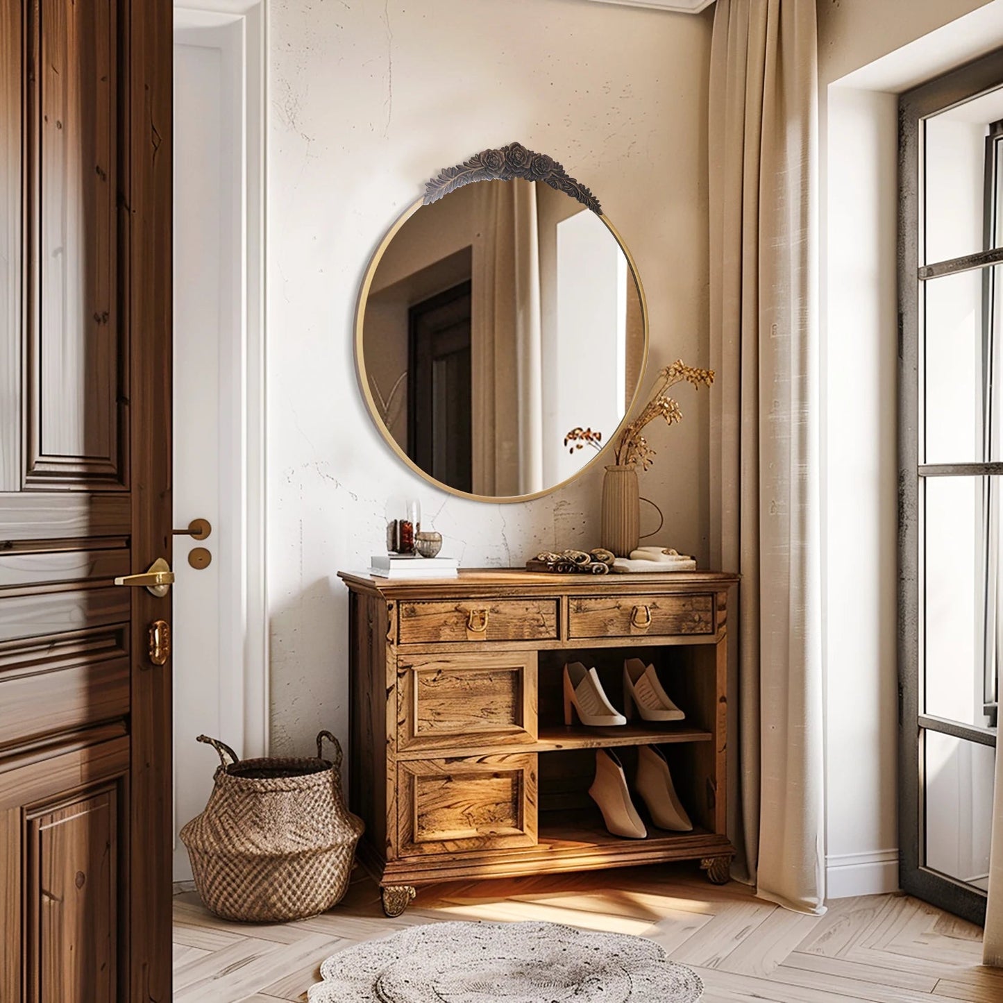 Vintage Baroque Brass Wall Mirror - DailyBasicNeeds.com