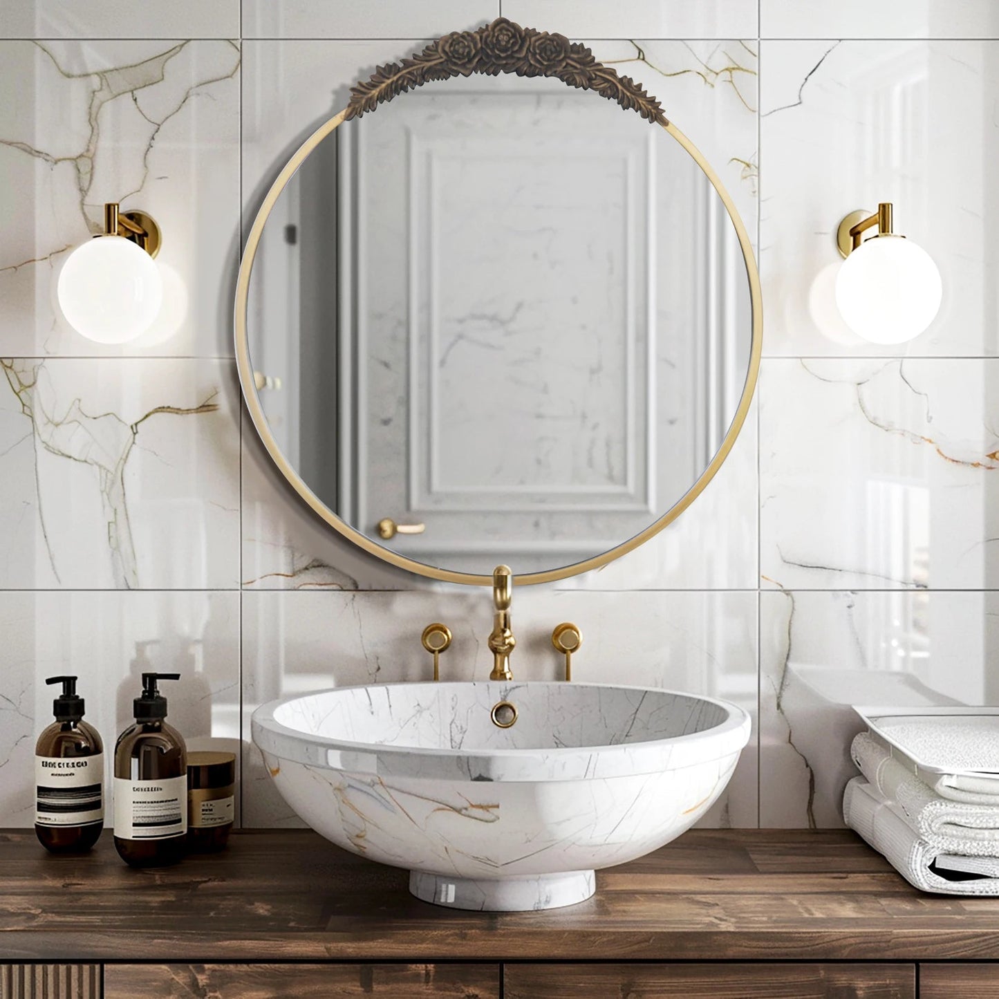 Vintage Baroque Brass Wall Mirror - DailyBasicNeeds.com