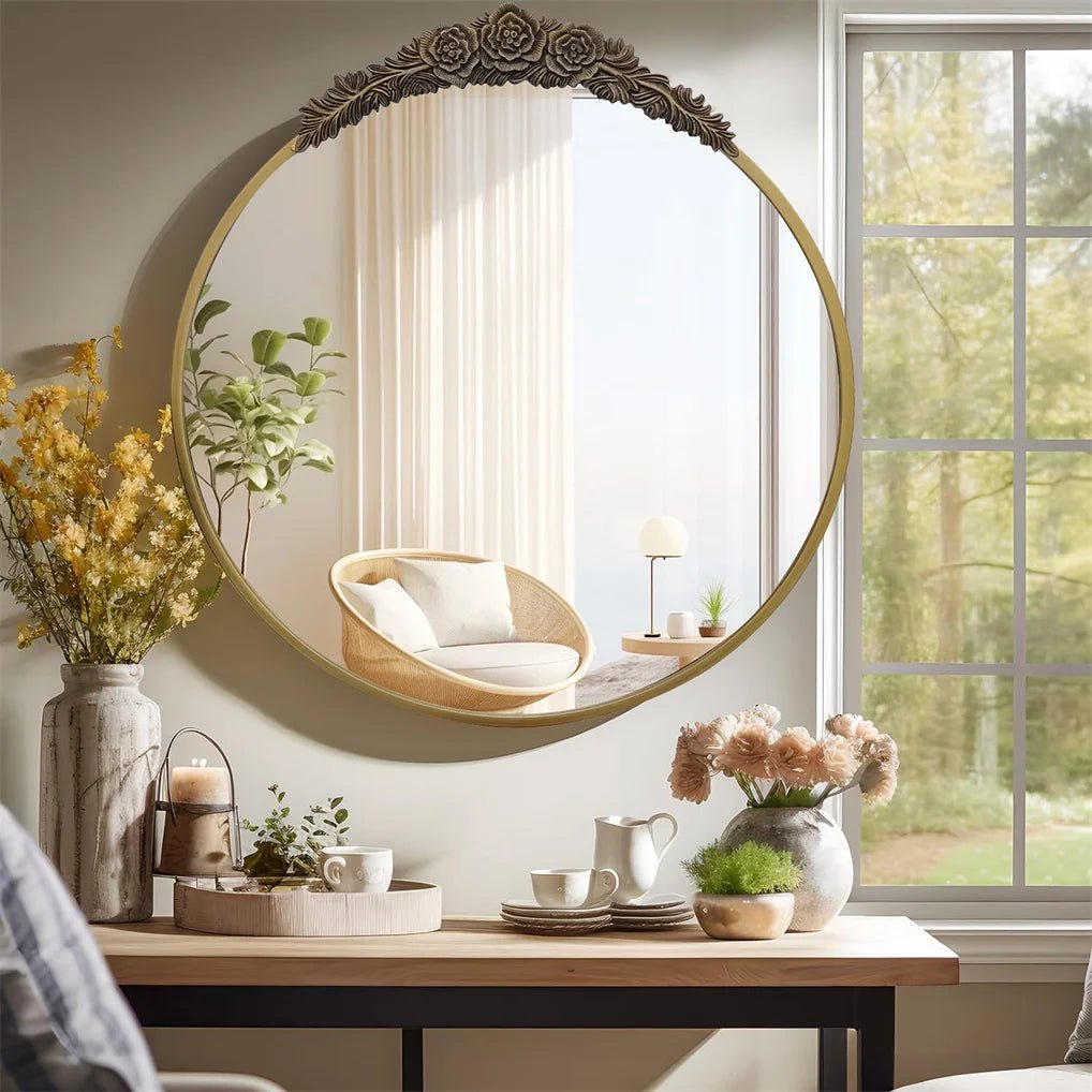Vintage Baroque Brass Wall Mirror - DailyBasicNeeds.com