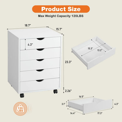 Wood Nightstand Cabinet 5 Drawers - DailyBasicNeeds.com