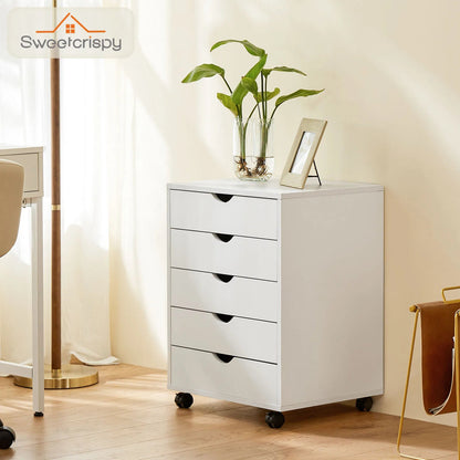 Wood Nightstand Cabinet 5 Drawers - DailyBasicNeeds.com