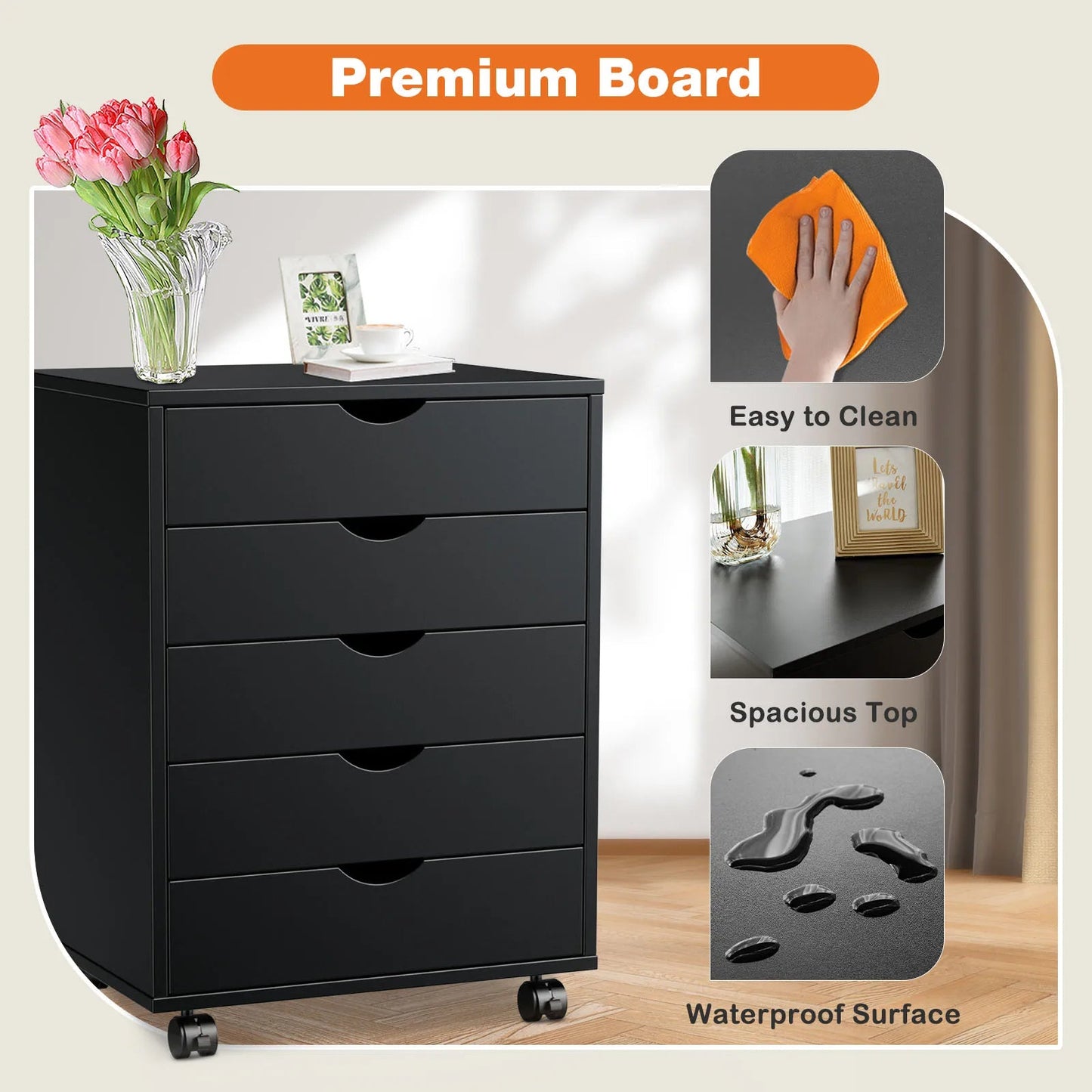 Wood Nightstand Cabinet 5 Drawers - DailyBasicNeeds.com