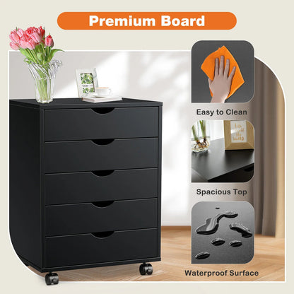 Wood Nightstand Cabinet 5 Drawers - DailyBasicNeeds.com